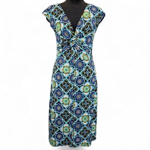 🌿 LIZZATTI Slinky Sleeveless Midi Dress Size 6 – Geometric Print Retro 90s Y2K